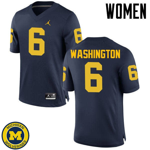 Women's University of Michigan #6 Keith Washington Navy Embroidery Jersey